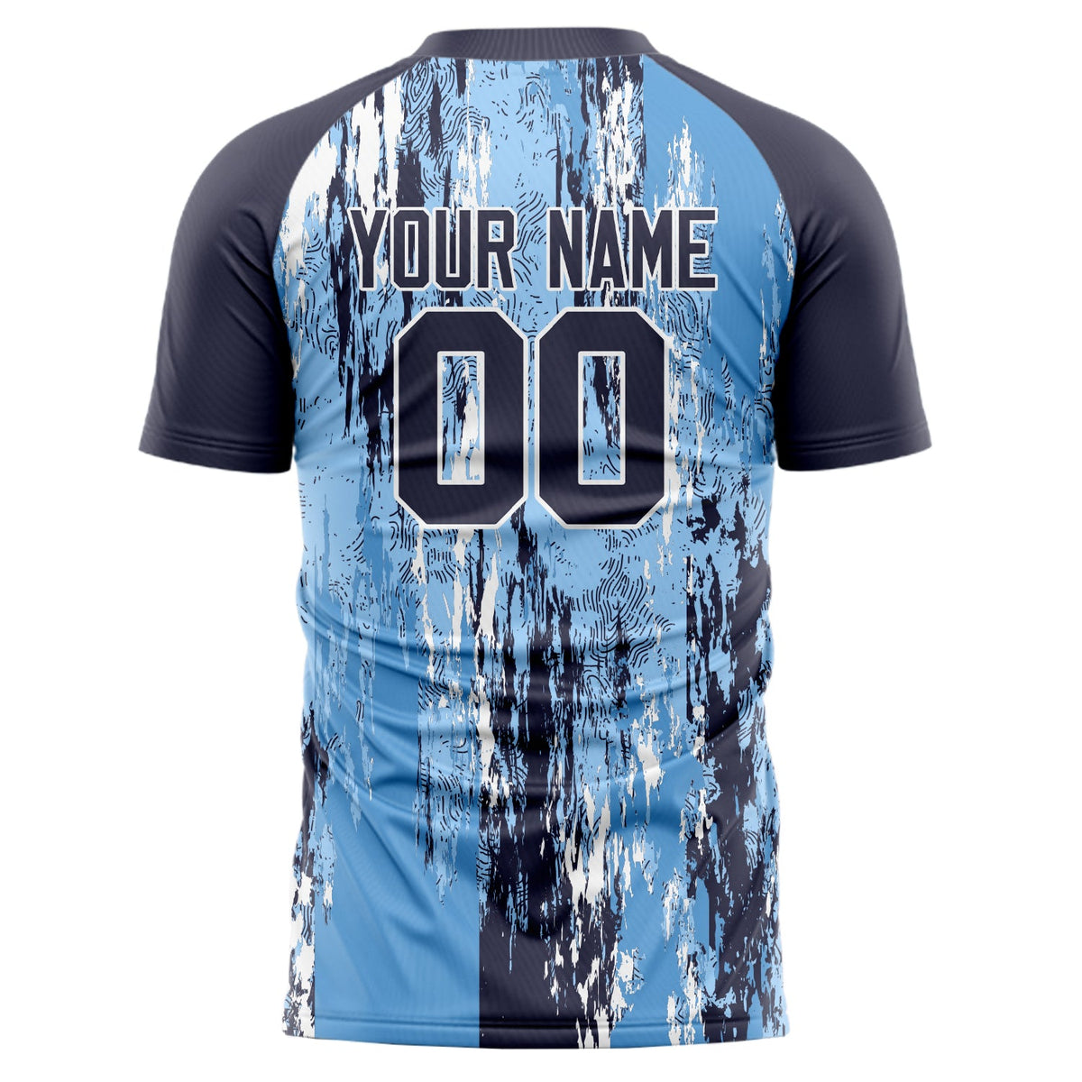 Custom Light Blue Navy Pattern Soccer Jersey