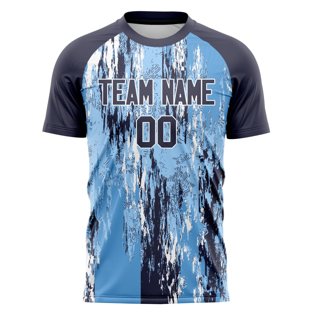 Custom Light Blue Navy Pattern Soccer Jersey