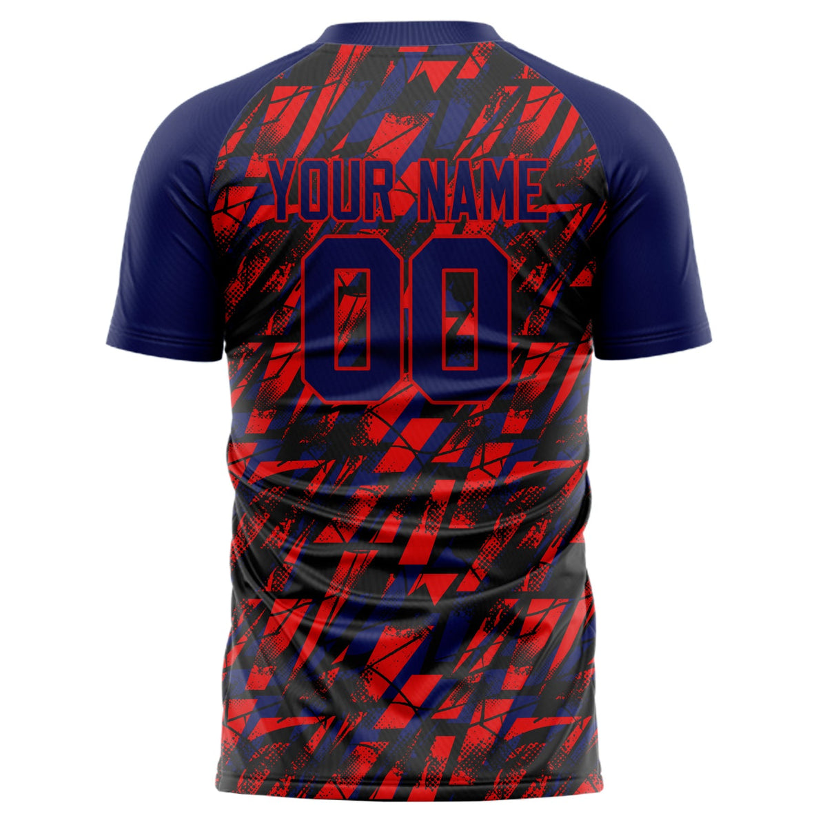 Custom Navy Red Pattern Soccer Jersey