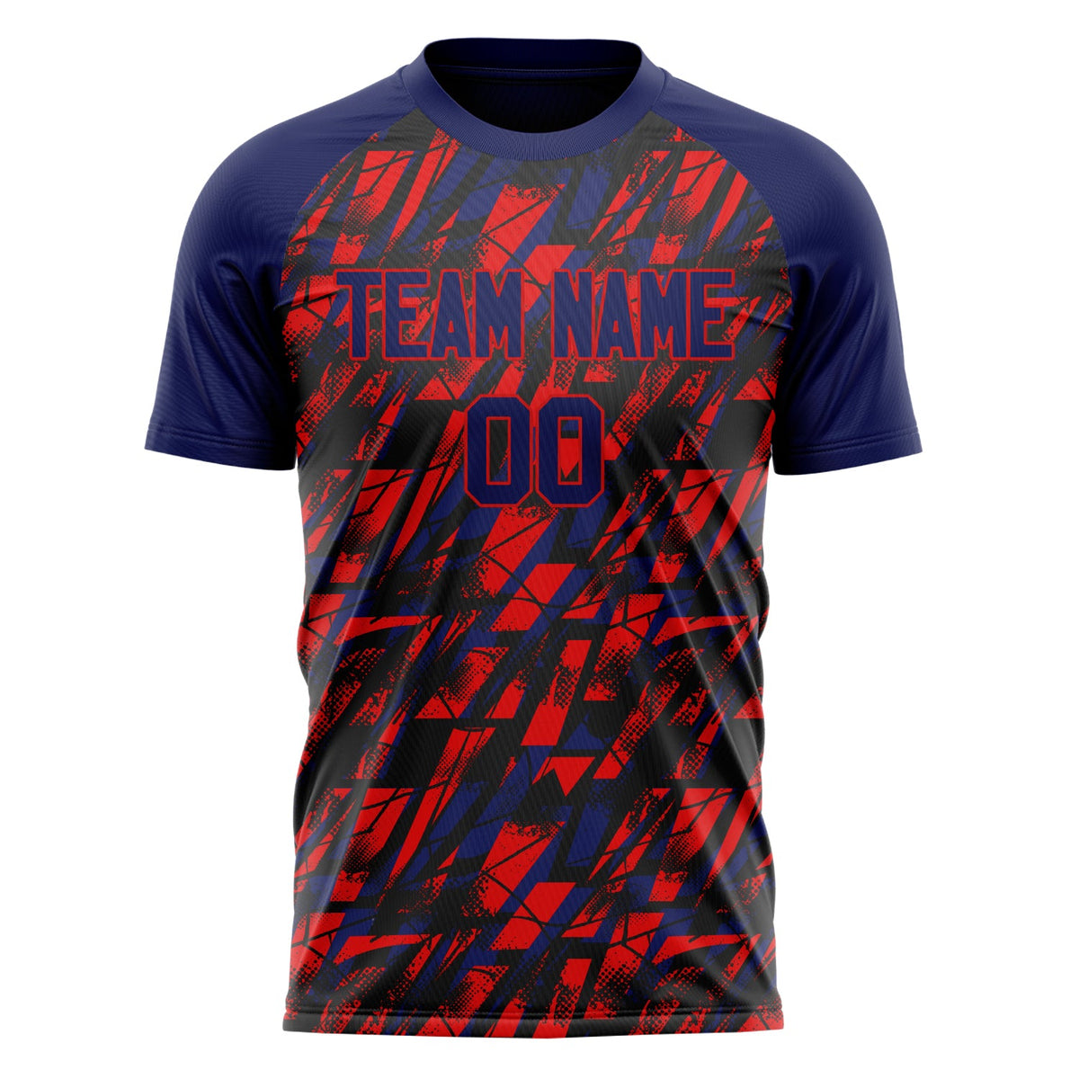 Custom Navy Red Pattern Soccer Jersey