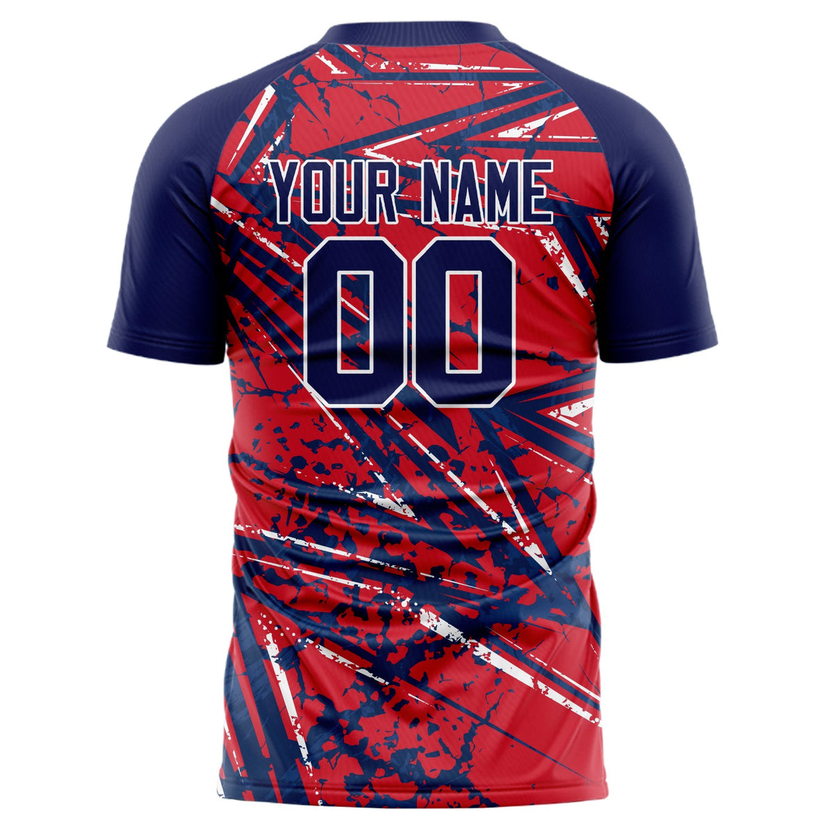 Custom Red Navy Pattern Soccer Jersey