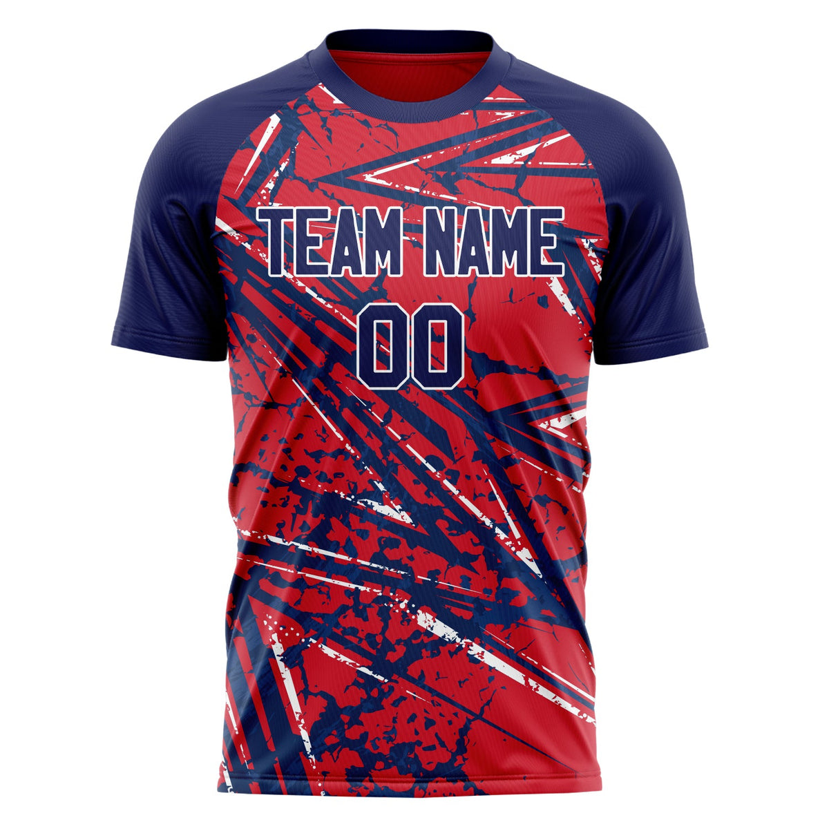 Custom Red Navy Pattern Soccer Jersey