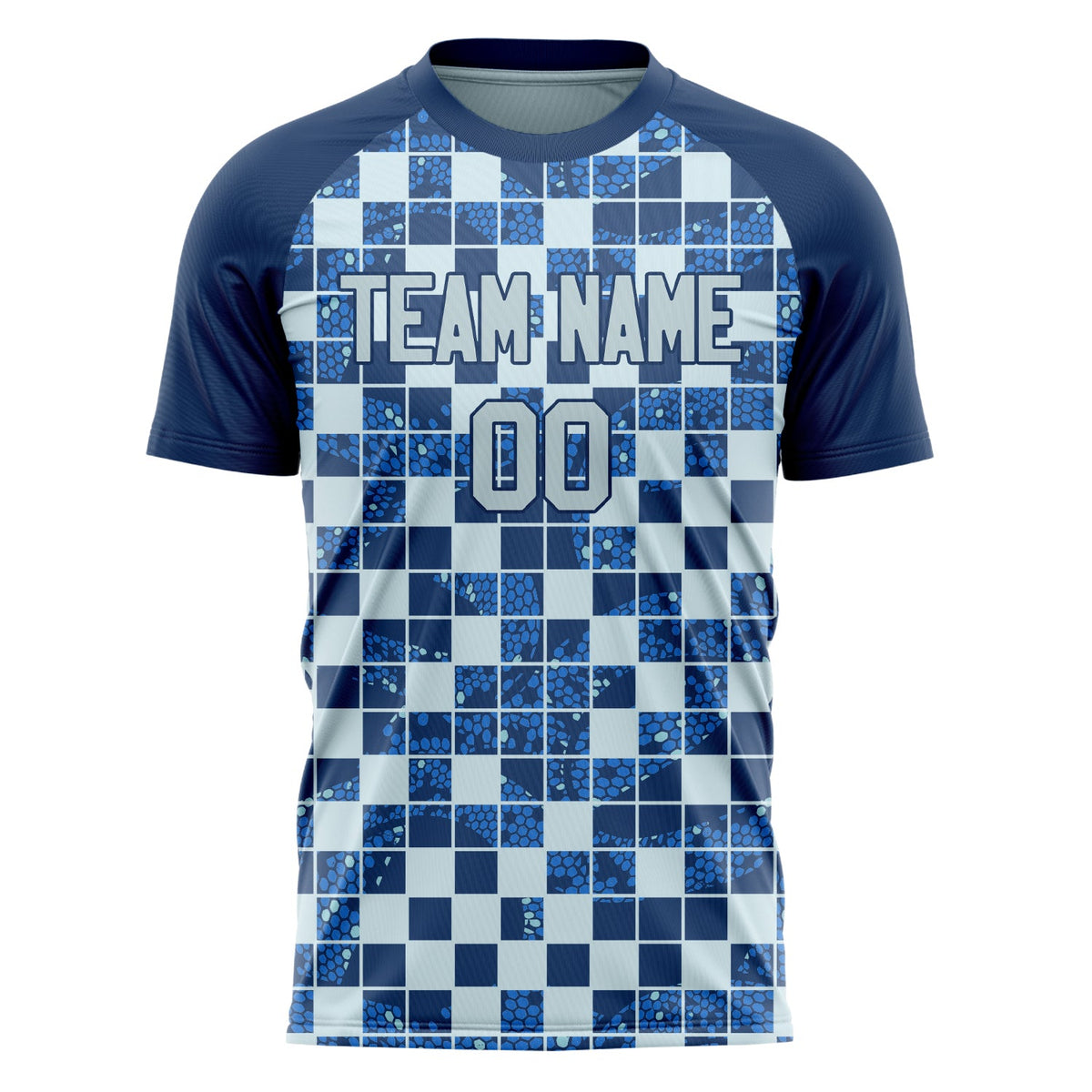 Custom Navy Gray Pattern Soccer Jersey