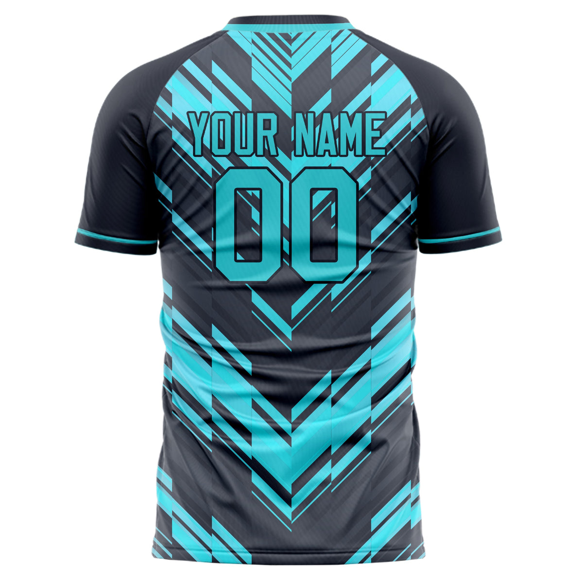 Custom Black Teal Pattern Soccer Jersey