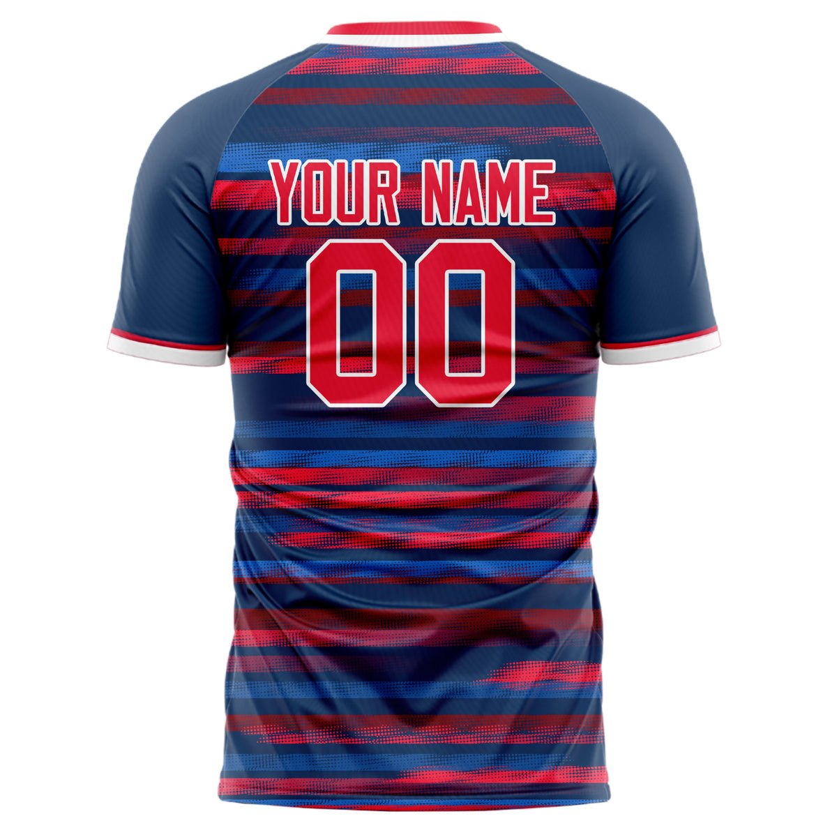 Custom Navy Red Pattern Soccer Jersey