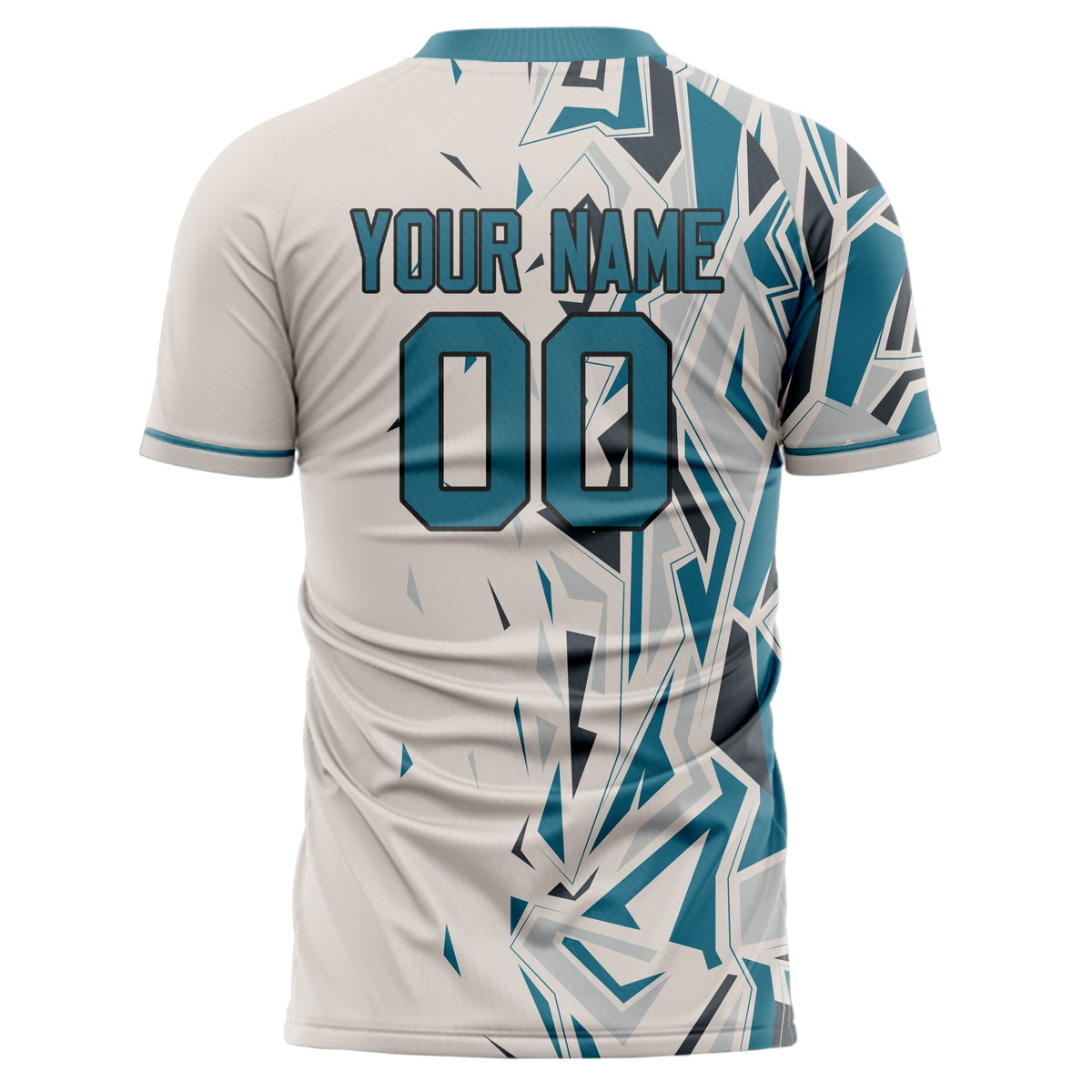 Custom Cream Teal Pattern Soccer Jersey