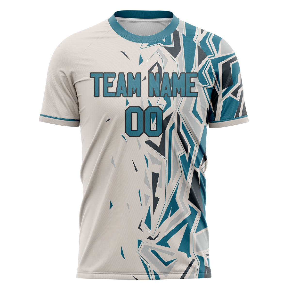 Custom Cream Teal Pattern Soccer Jersey