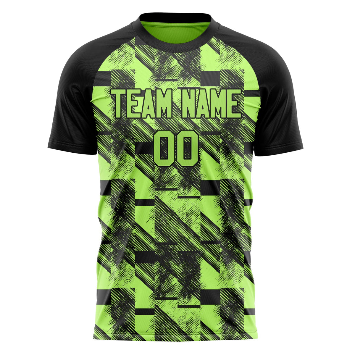 Custom Green Black Pattern Soccer Jersey