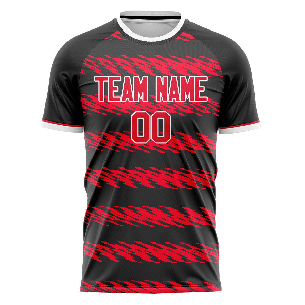 Custom Black Red Pattern Soccer Jersey