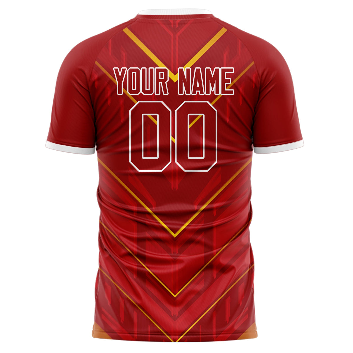 Custom Red Gold Pattern Soccer Jersey