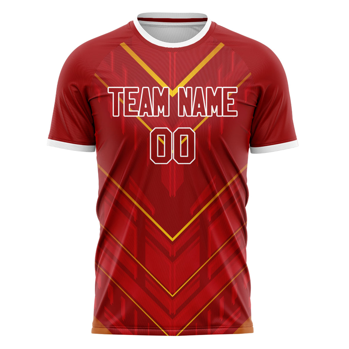 Custom Red Gold Pattern Soccer Jersey