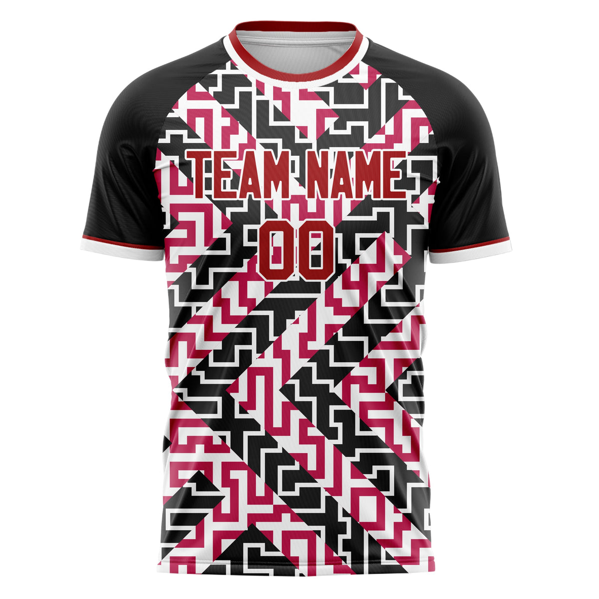 Custom Red Black Pattern Soccer Jersey