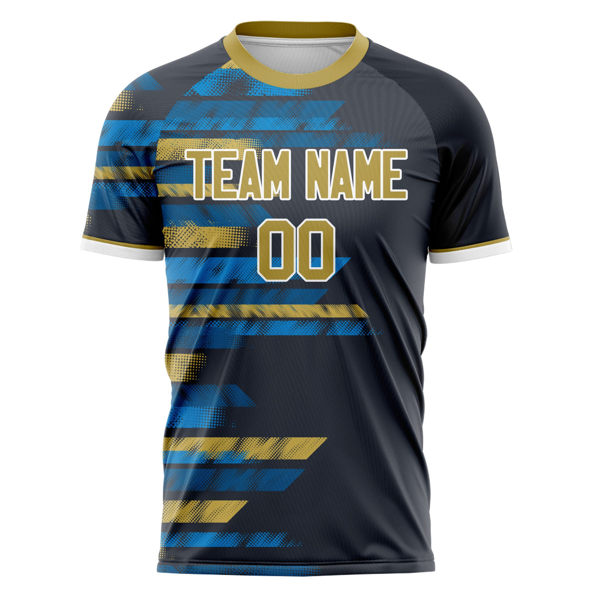 Custom Black Old Gold Pattern Soccer Jersey