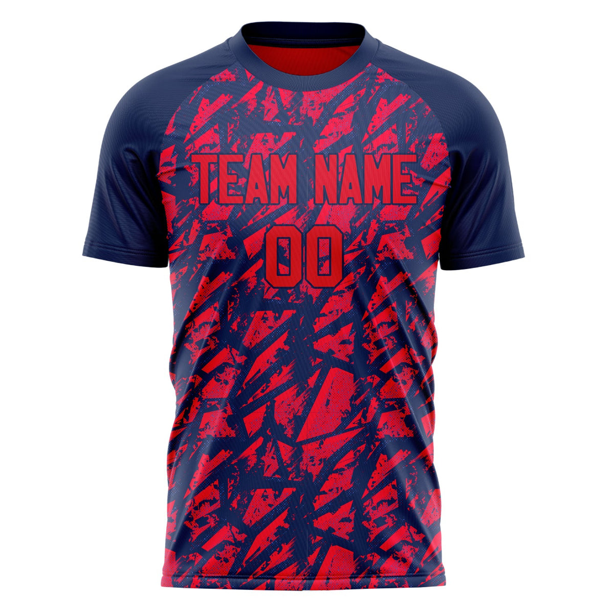 Custom Red Navy Pattern Soccer Jersey