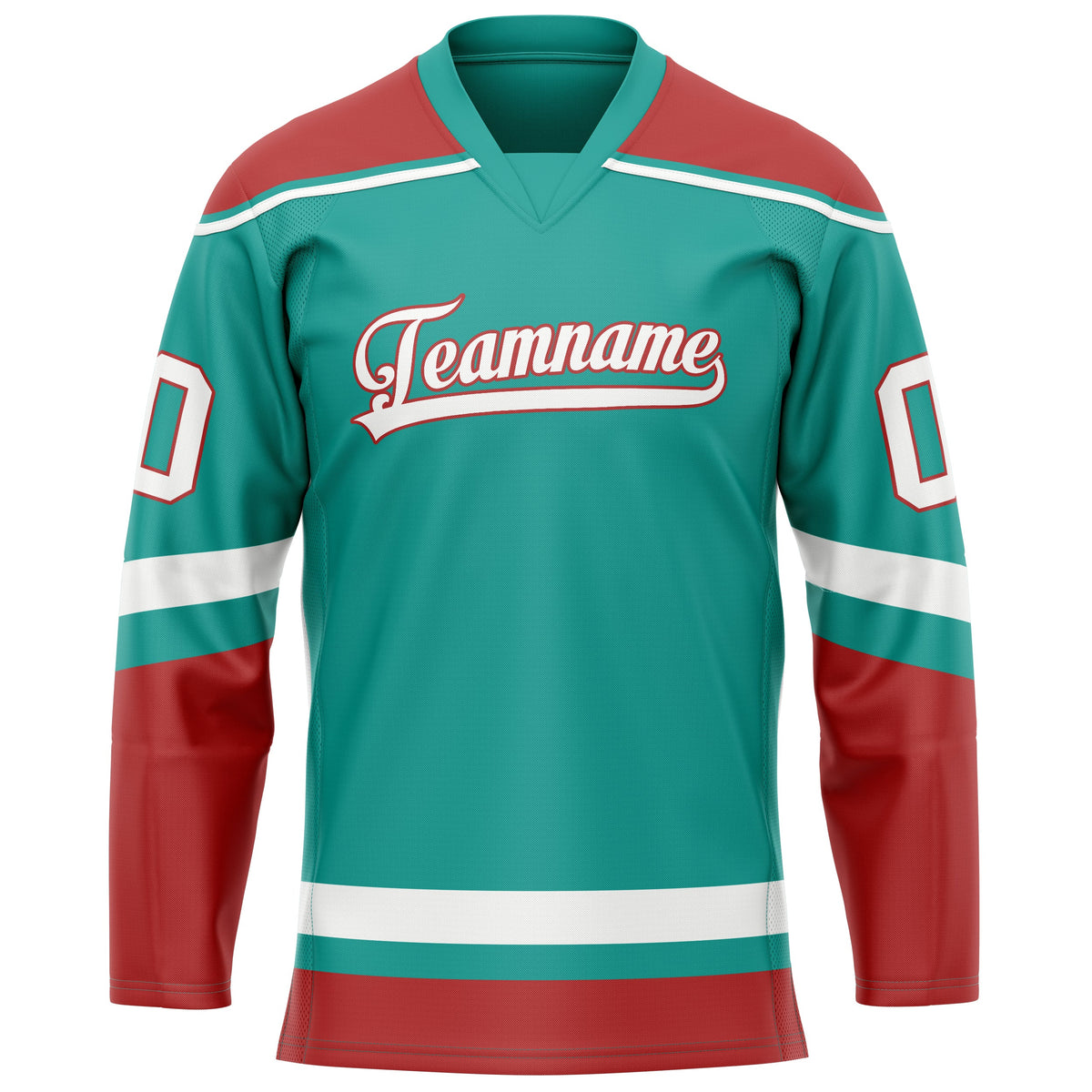 Custom Aqua Red Solid Colour Hockey Jersey