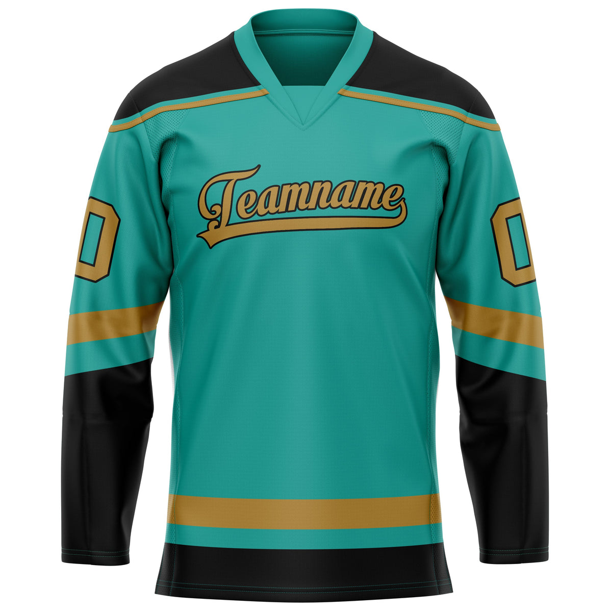 Custom Aqua Old Gold Solid Colour Hockey Jersey