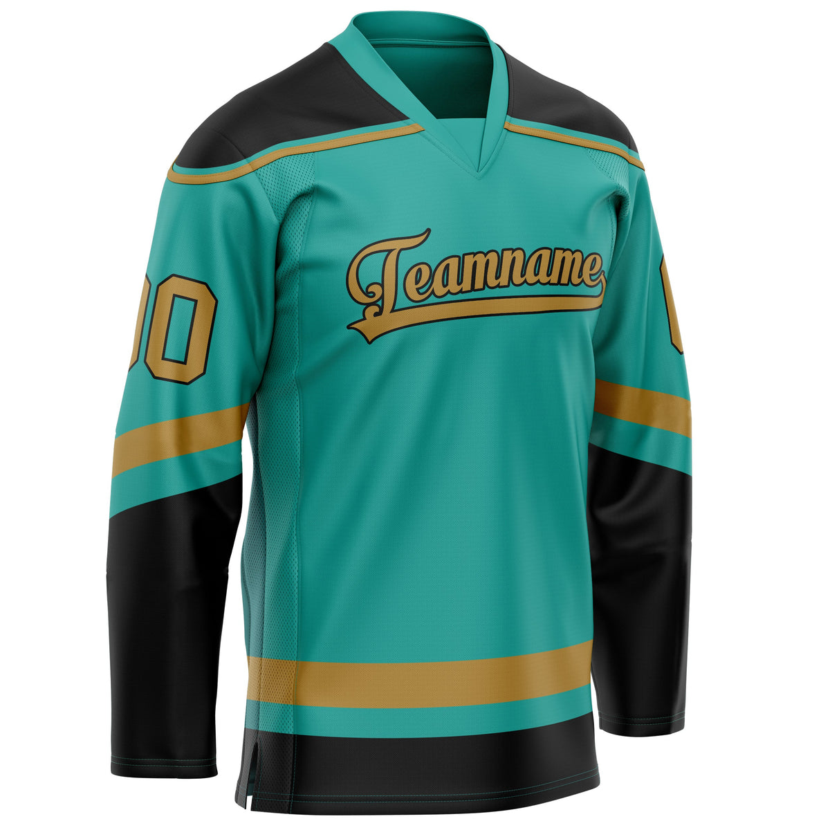 Custom Aqua Old Gold Solid Colour Hockey Jersey