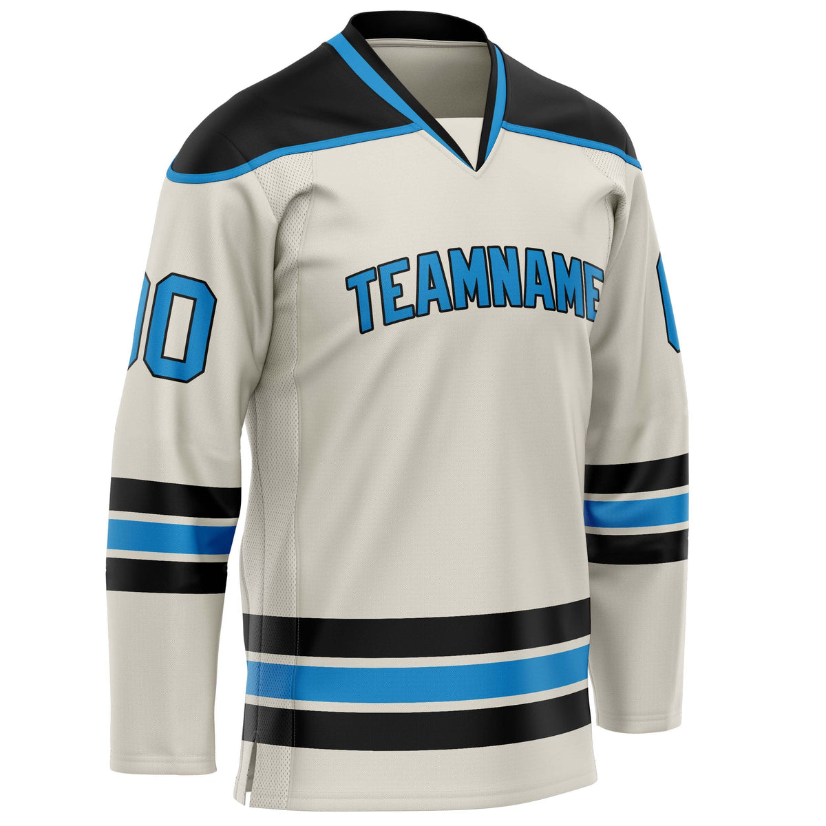 Custom Cream Blue Solid Colour Hockey Jersey