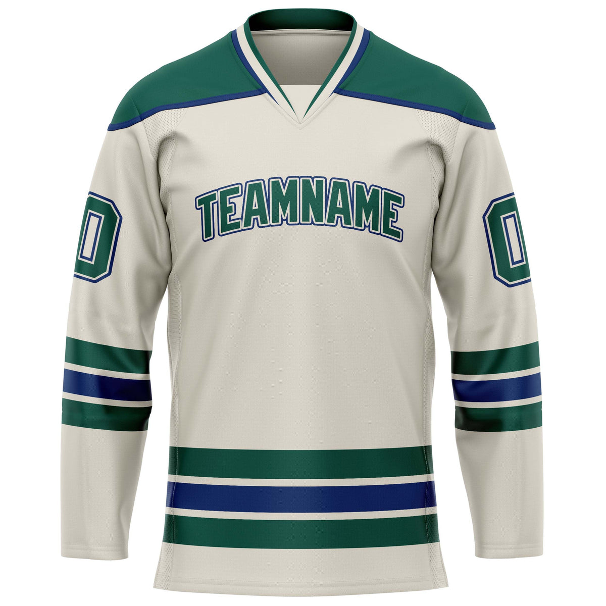 Custom Cream Kelly Green Solid Colour Hockey Jersey