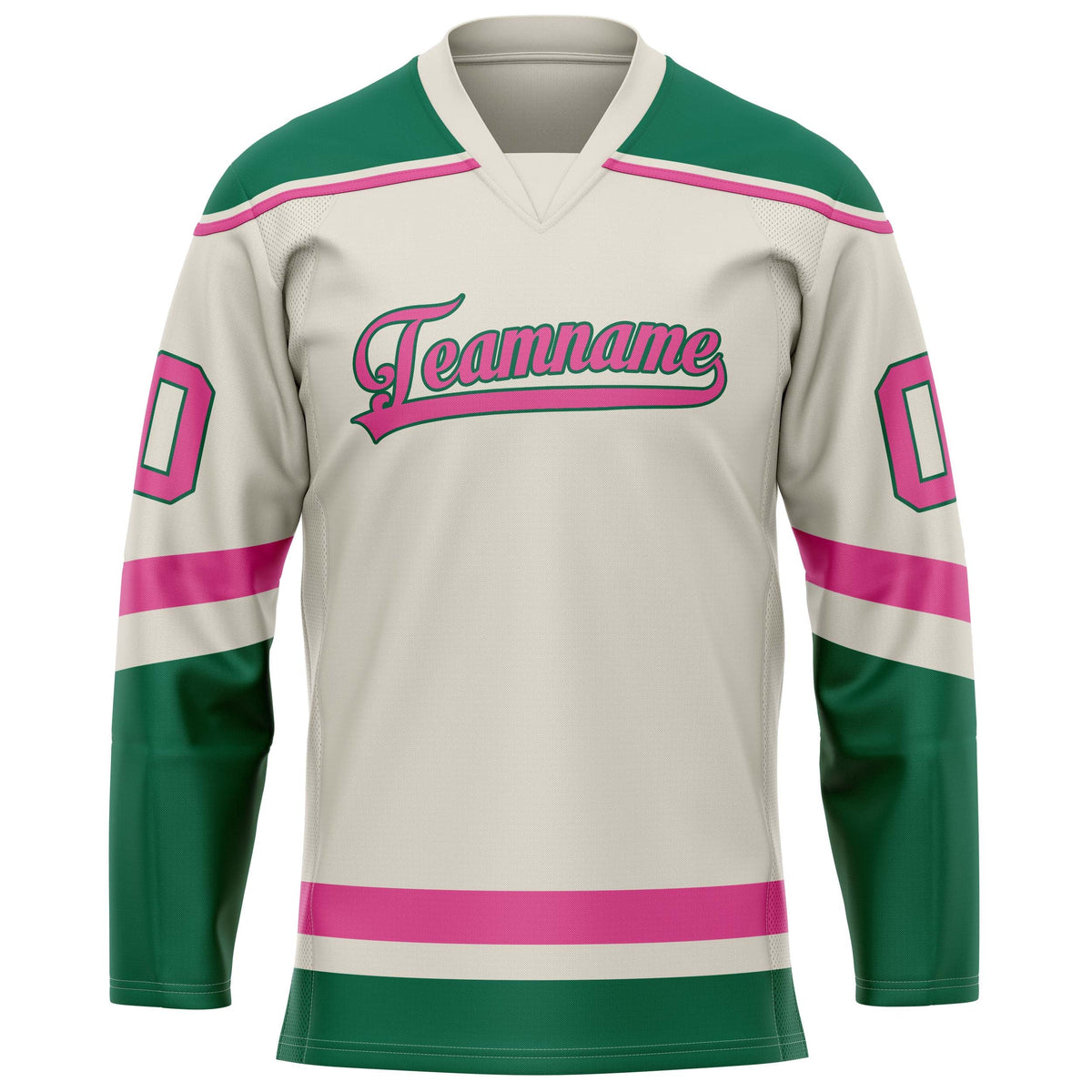 Custom Cream Kelly Green Solid Colour Hockey Jersey