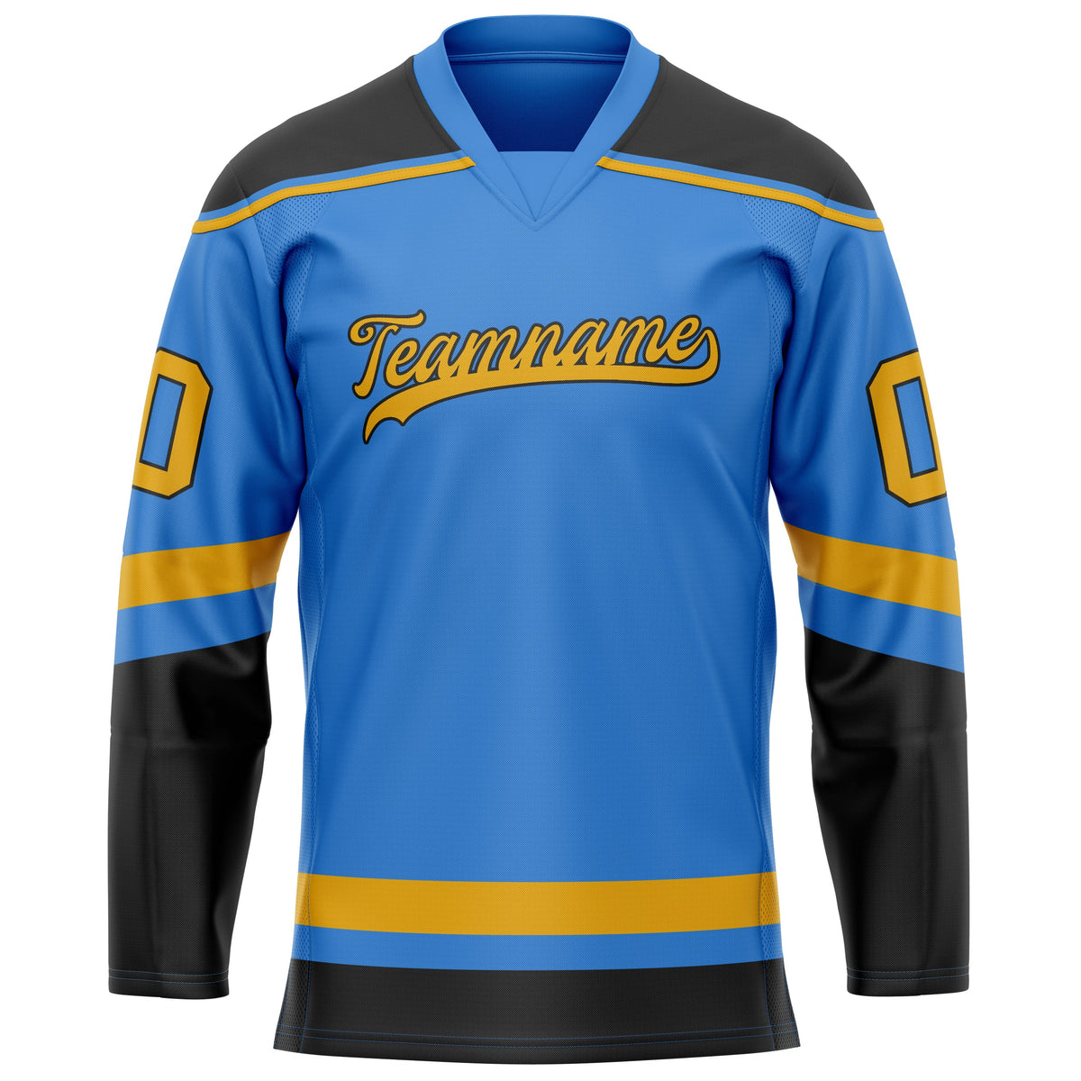 Custom Electric Blue Gold Solid Colour Hockey Jersey