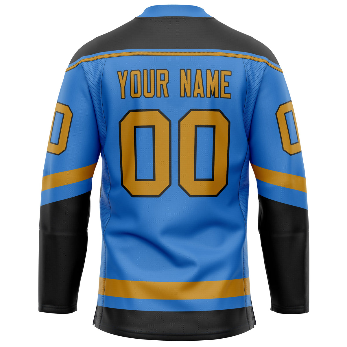 Custom Electric Blue Old Gold Solid Colour Hockey Jersey