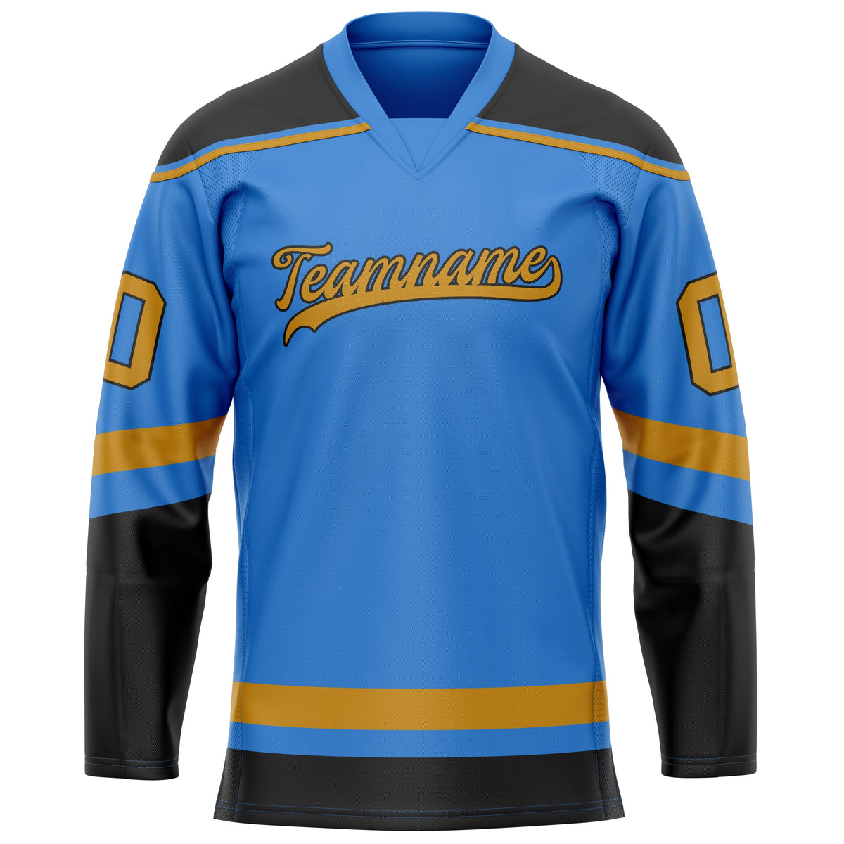 Custom Electric Blue Old Gold Solid Colour Hockey Jersey