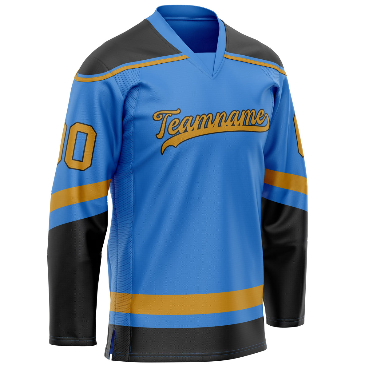 Custom Electric Blue Old Gold Solid Colour Hockey Jersey