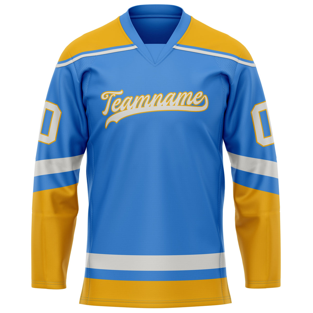 Custom Electric Blue Gold Solid Colour Hockey Jersey