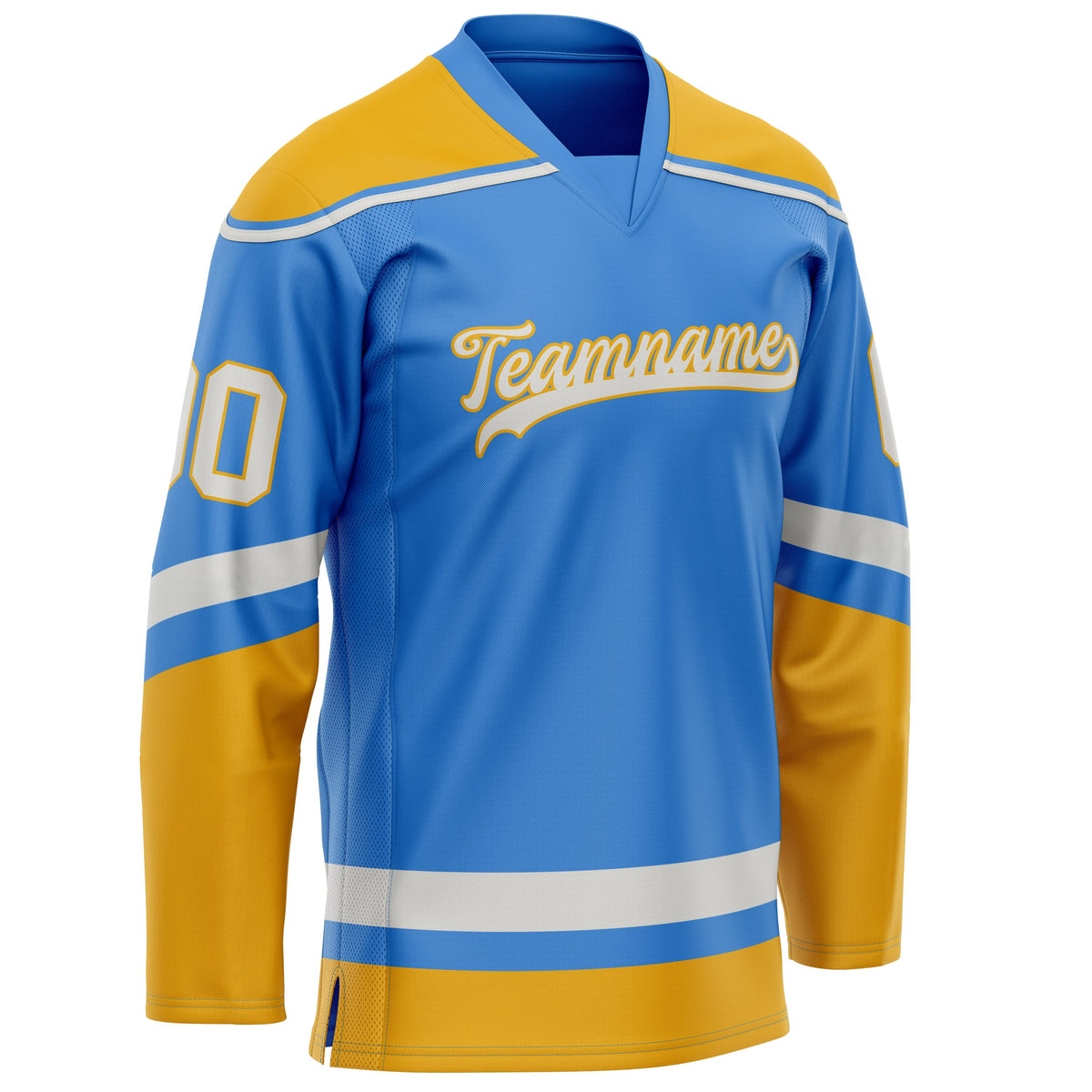 Custom Electric Blue Gold Solid Colour Hockey Jersey