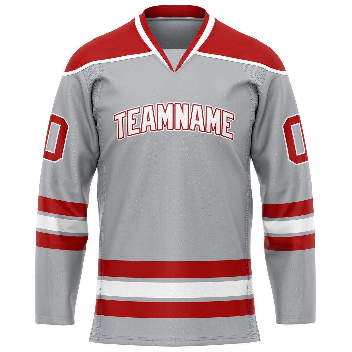 Custom Gray Red Solid Colour Hockey Jersey