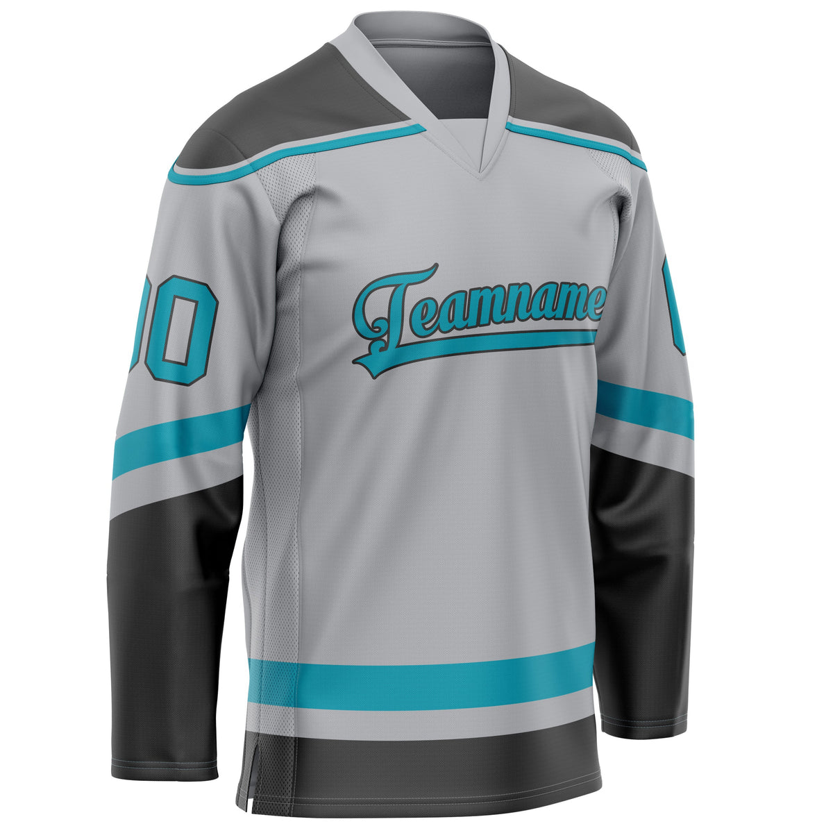 Custom Gray Teal Solid Colour Hockey Jersey