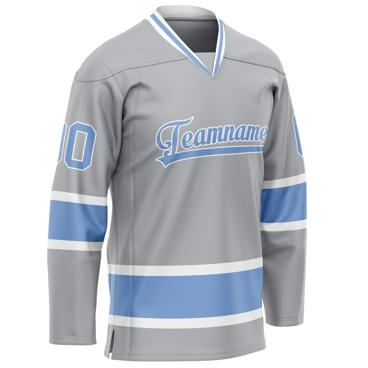 Custom Gray Light Blue Solid Colour Hockey Jersey