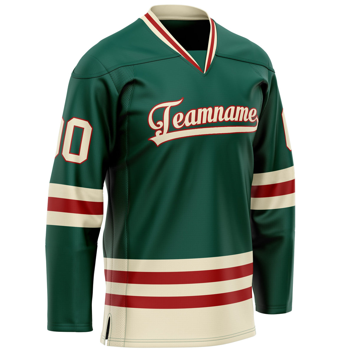 Custom Green Cream Solid Colour Hockey Jersey