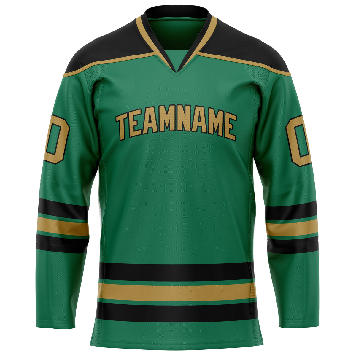 Custom Green Old Gold Solid Colour Hockey Jersey