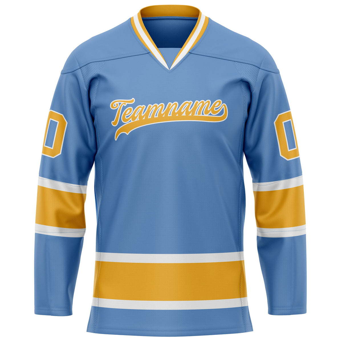 Custom Light Blue Gold Solid Colour Hockey Jersey