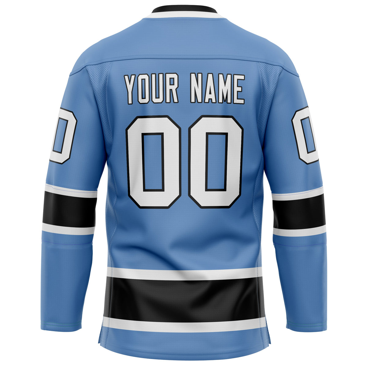 Custom Light Blue Black Solid Colour Hockey Jersey