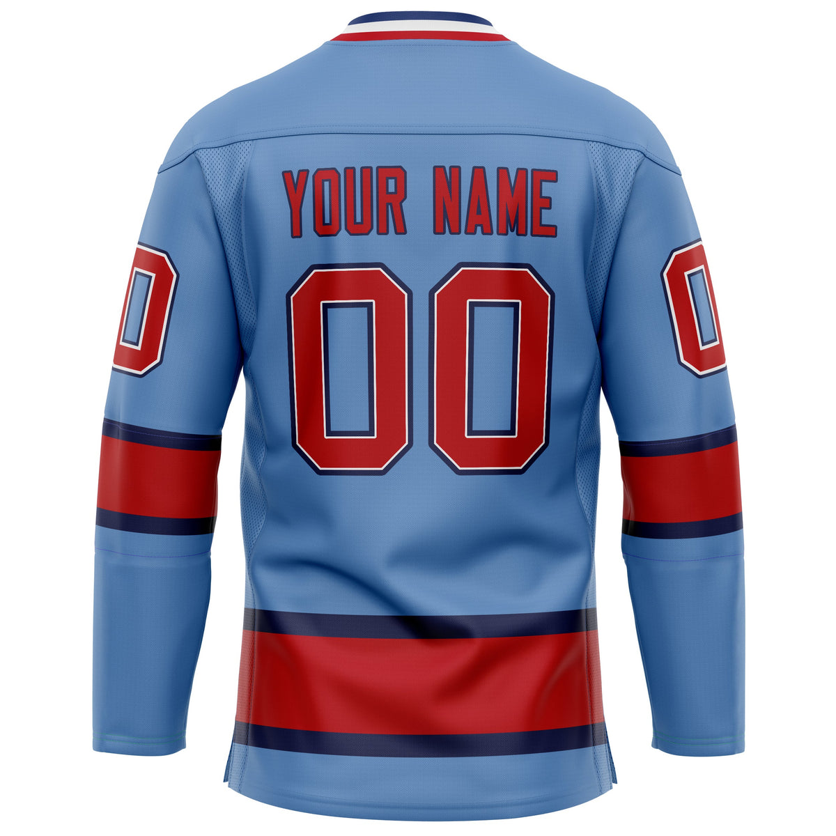 Custom Light Blue Red Solid Colour Hockey Jersey