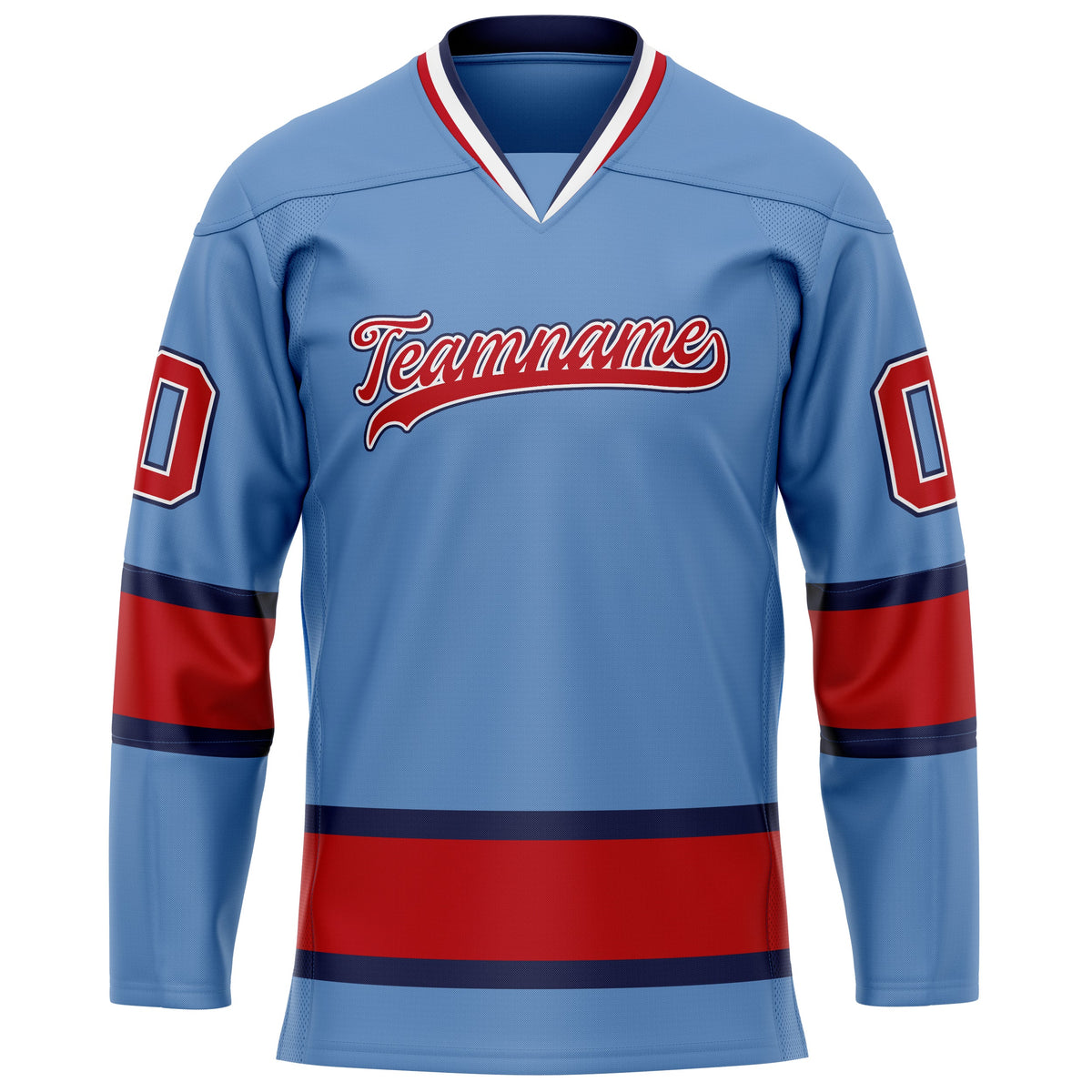 Custom Light Blue Red Solid Colour Hockey Jersey