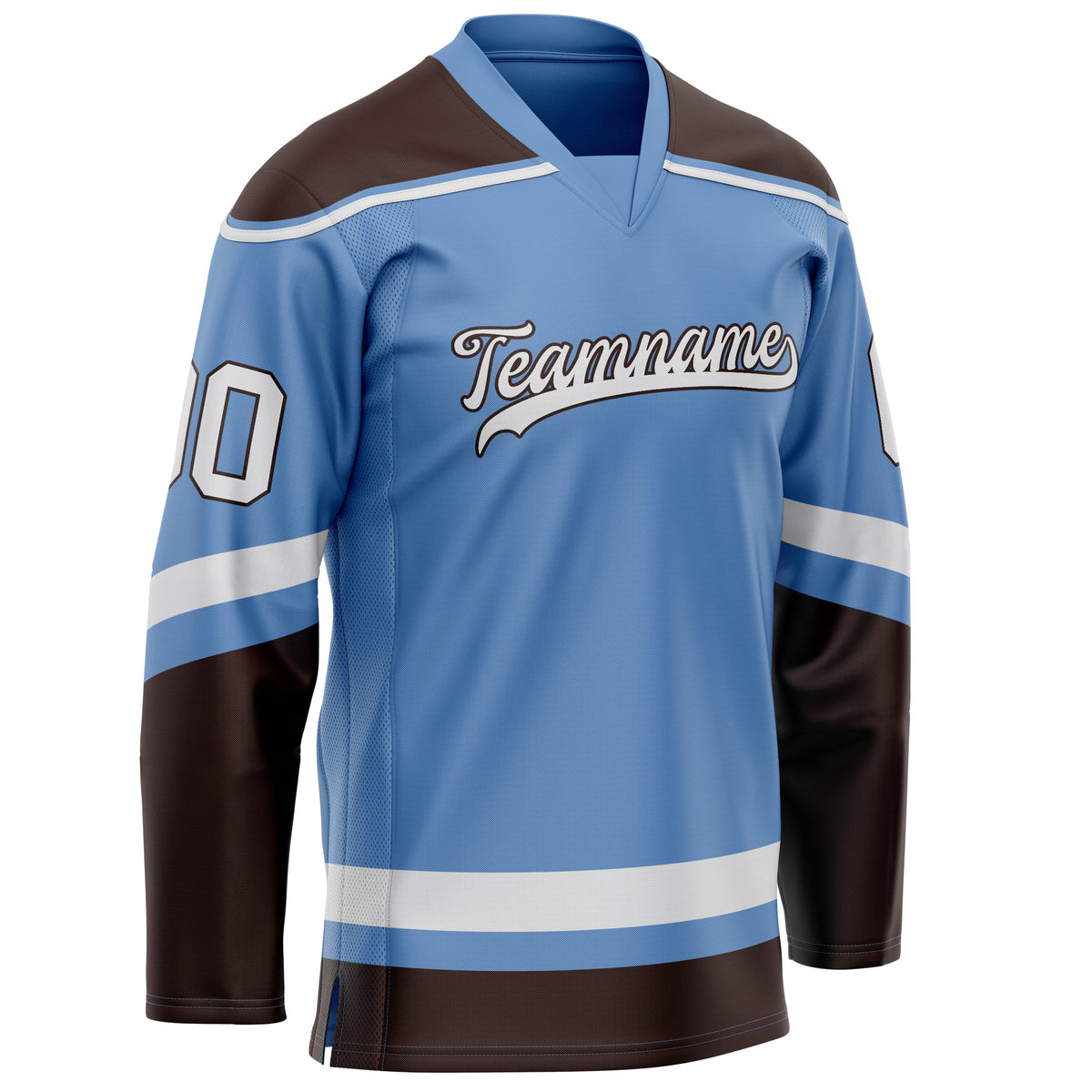 Custom Light Blue Brown Solid Colour Hockey Jersey