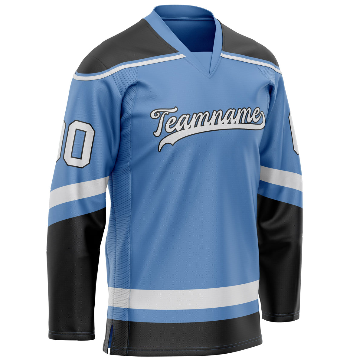 Custom Light Blue Black Solid Colour Hockey Jersey