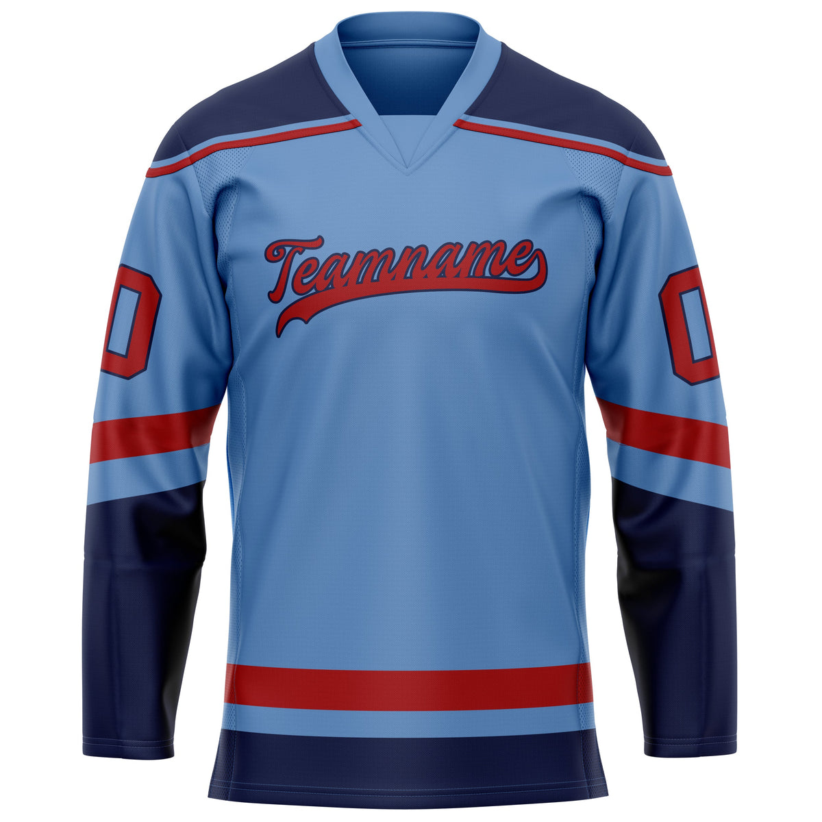 Custom Light Blue Crimson Solid Colour Hockey Jersey