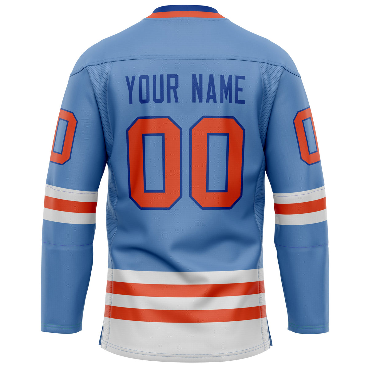 Custom Light Blue Orange Solid Colour Hockey Jersey