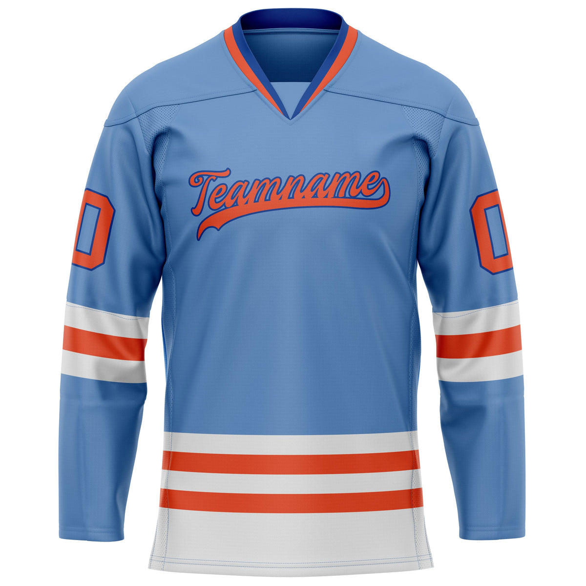 Custom Light Blue Orange Solid Colour Hockey Jersey