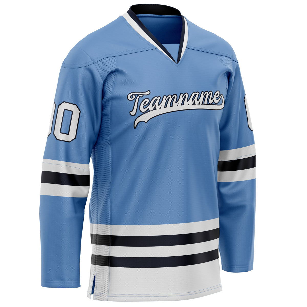 Custom Light Blue Black Solid Colour Hockey Jersey