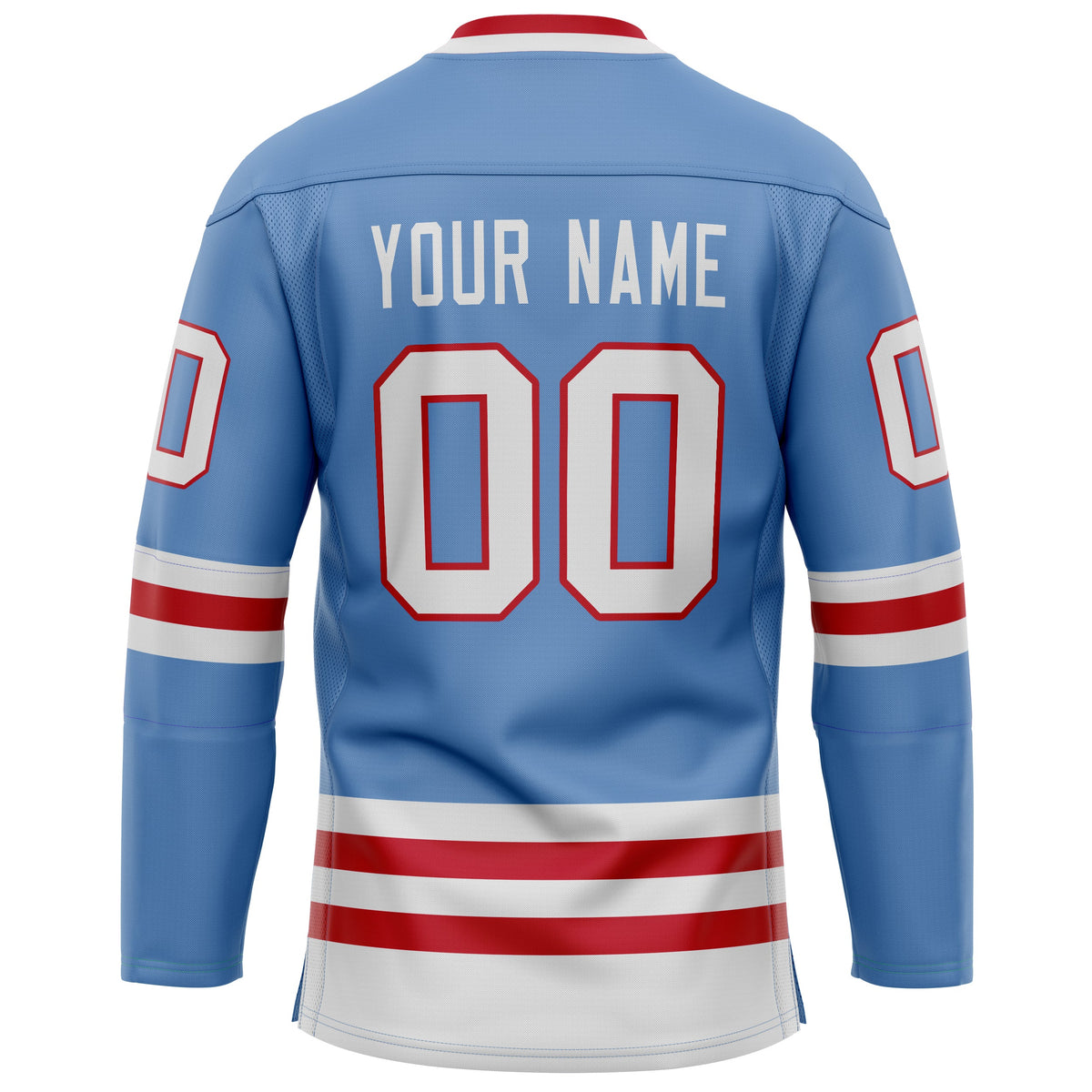 Custom Light Blue Red Solid Colour Hockey Jersey