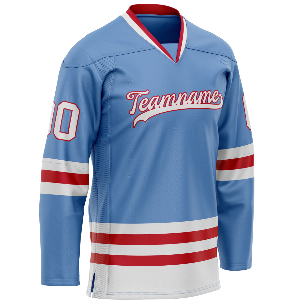 Custom Light Blue Red Solid Colour Hockey Jersey