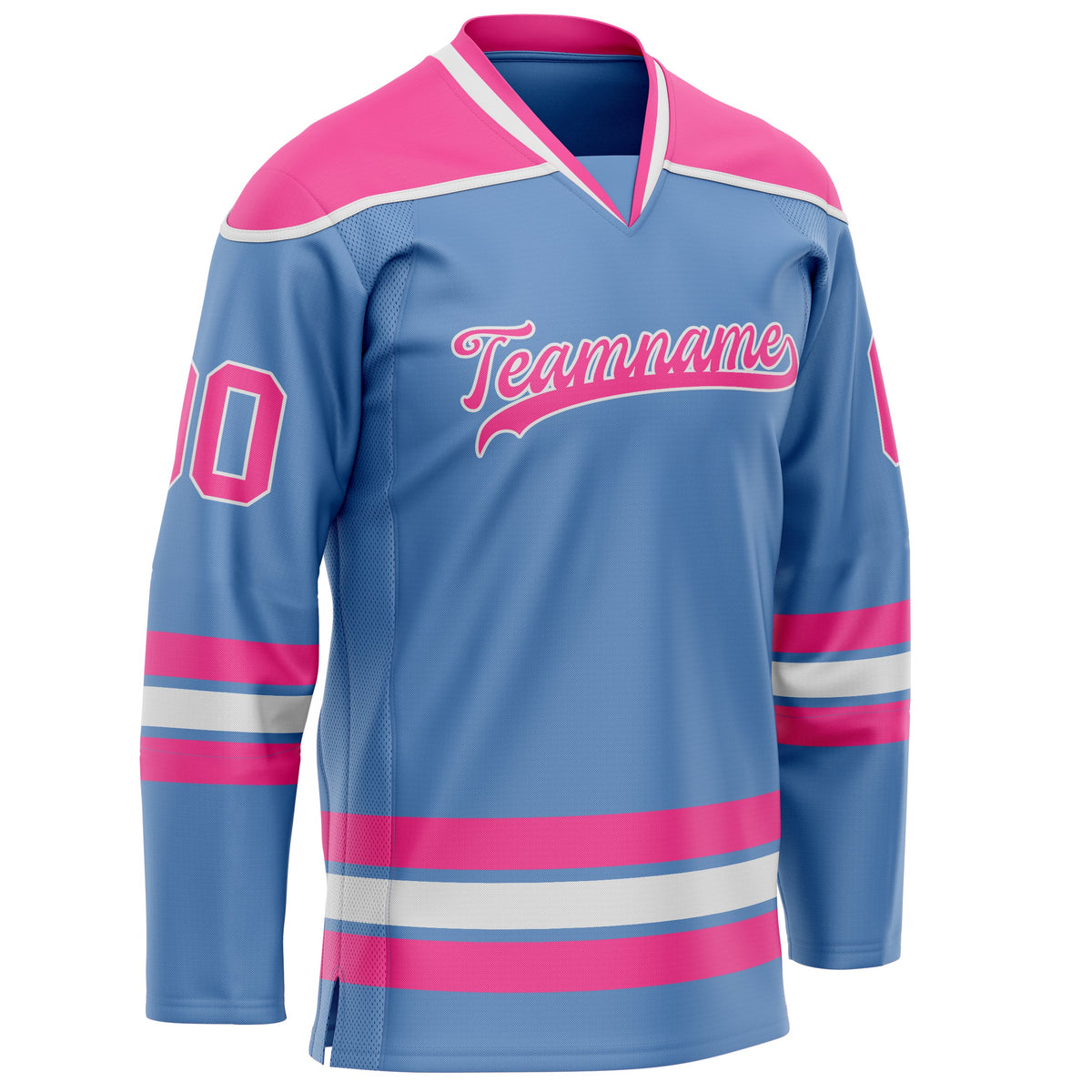 Custom Light Blue Pink Solid Colour Hockey Jersey