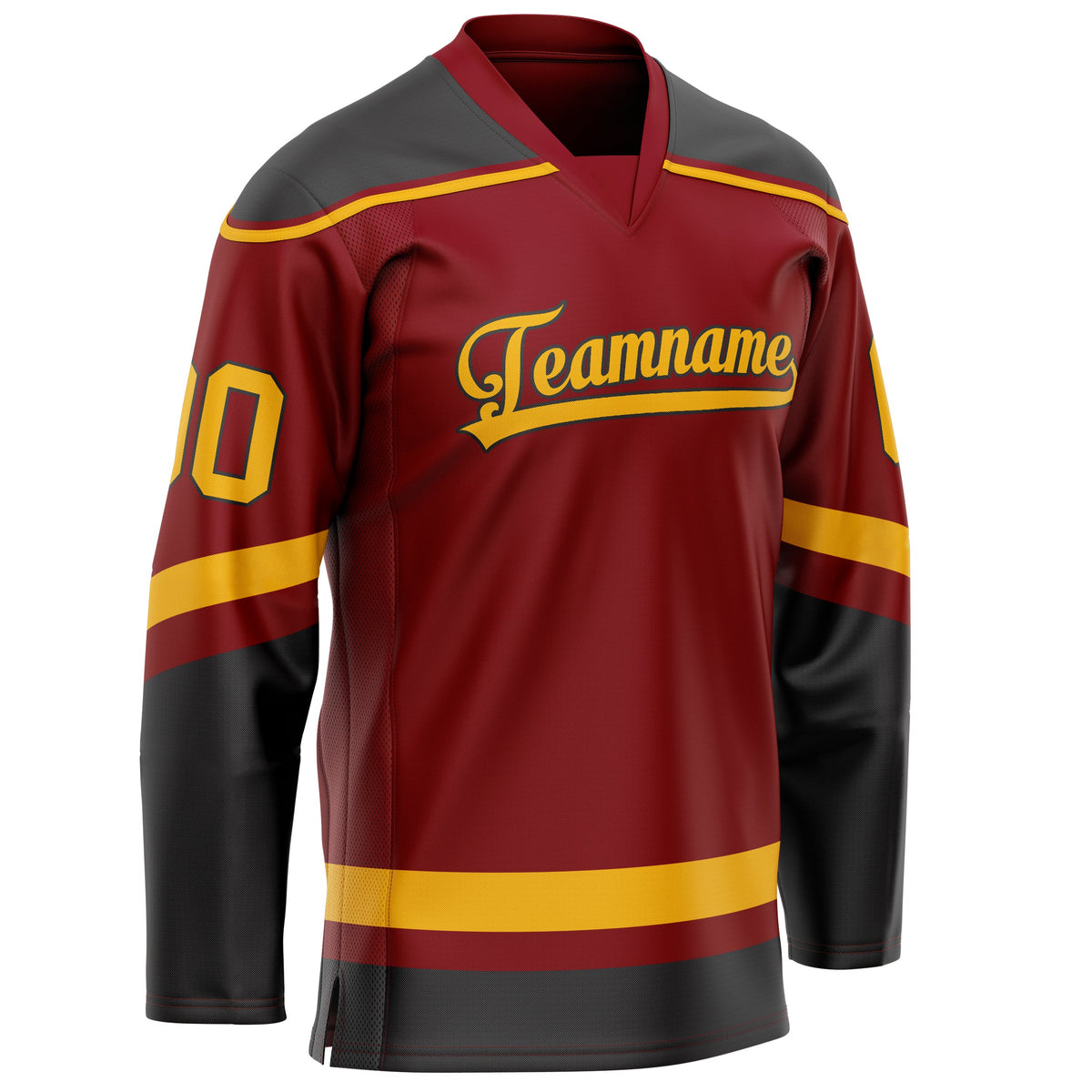 Custom Maroon Gold Solid Colour Hockey Jersey