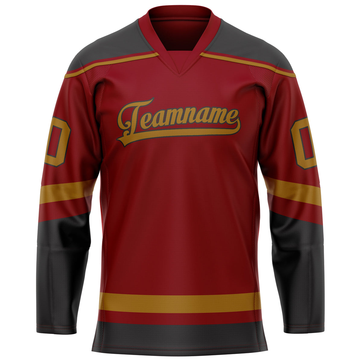 Custom Maroon Old Gold Solid Colour Hockey Jersey